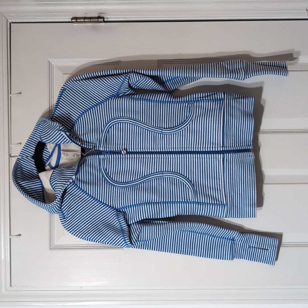 Lululemon Athletica Scuba Blue White Stripe Full Zip w/Pockets Hoodie Jacket 2